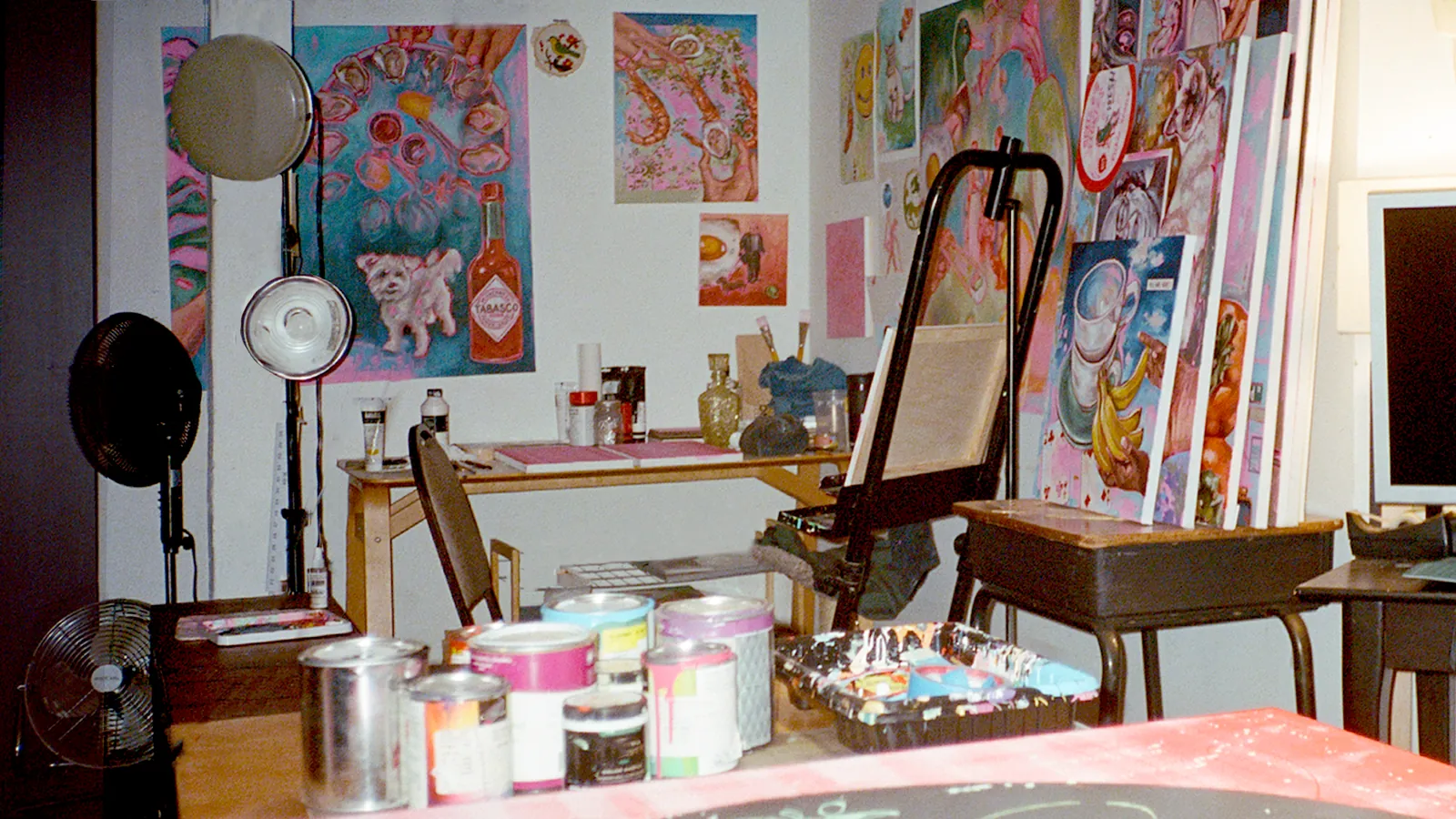 Soup Studio workspace with paintings in progress
